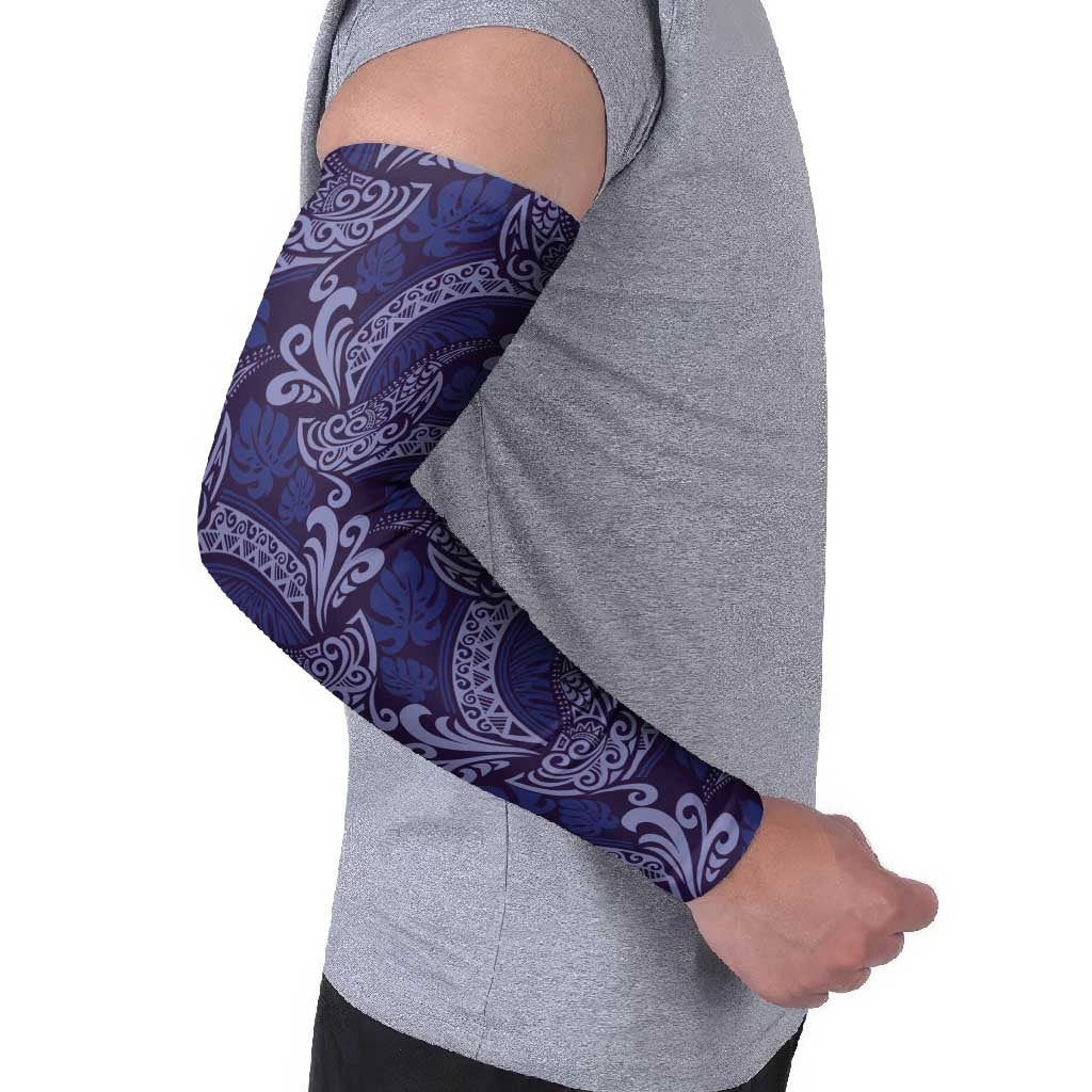 Deep Blue Monstera Arm Sleeves Polynesian Tribal Pattern LT01 - Polynesian Pride