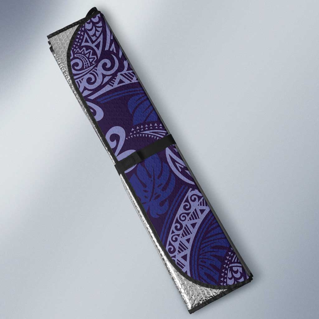 Deep Blue Monstera Auto Sun Shade Polynesian Tribal Pattern - Polynesian Pride