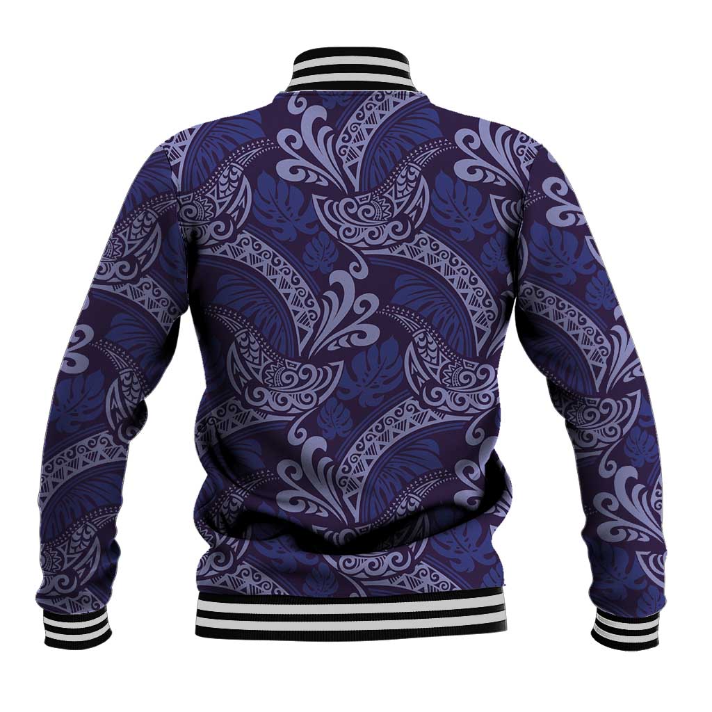 Deep Blue Monstera Baseball Jacket Polynesian Tribal Pattern LT01 - Polynesian Pride