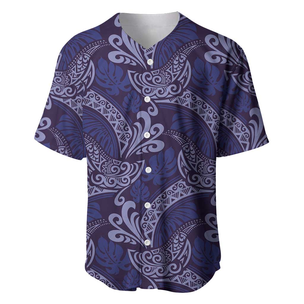 Deep Blue Monstera Baseball Jersey Polynesian Tribal Pattern LT01 Blue - Polynesian Pride