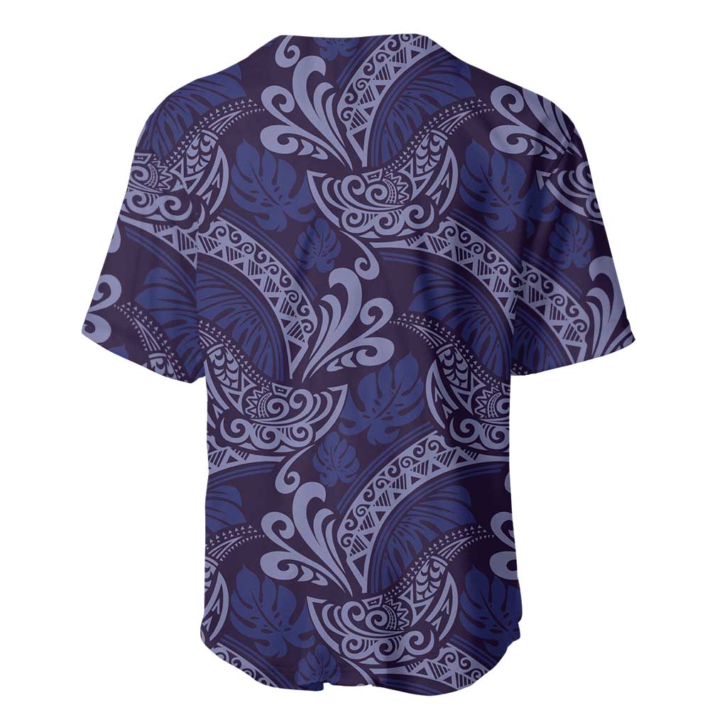 Deep Blue Monstera Baseball Jersey Polynesian Tribal Pattern LT01 - Polynesian Pride