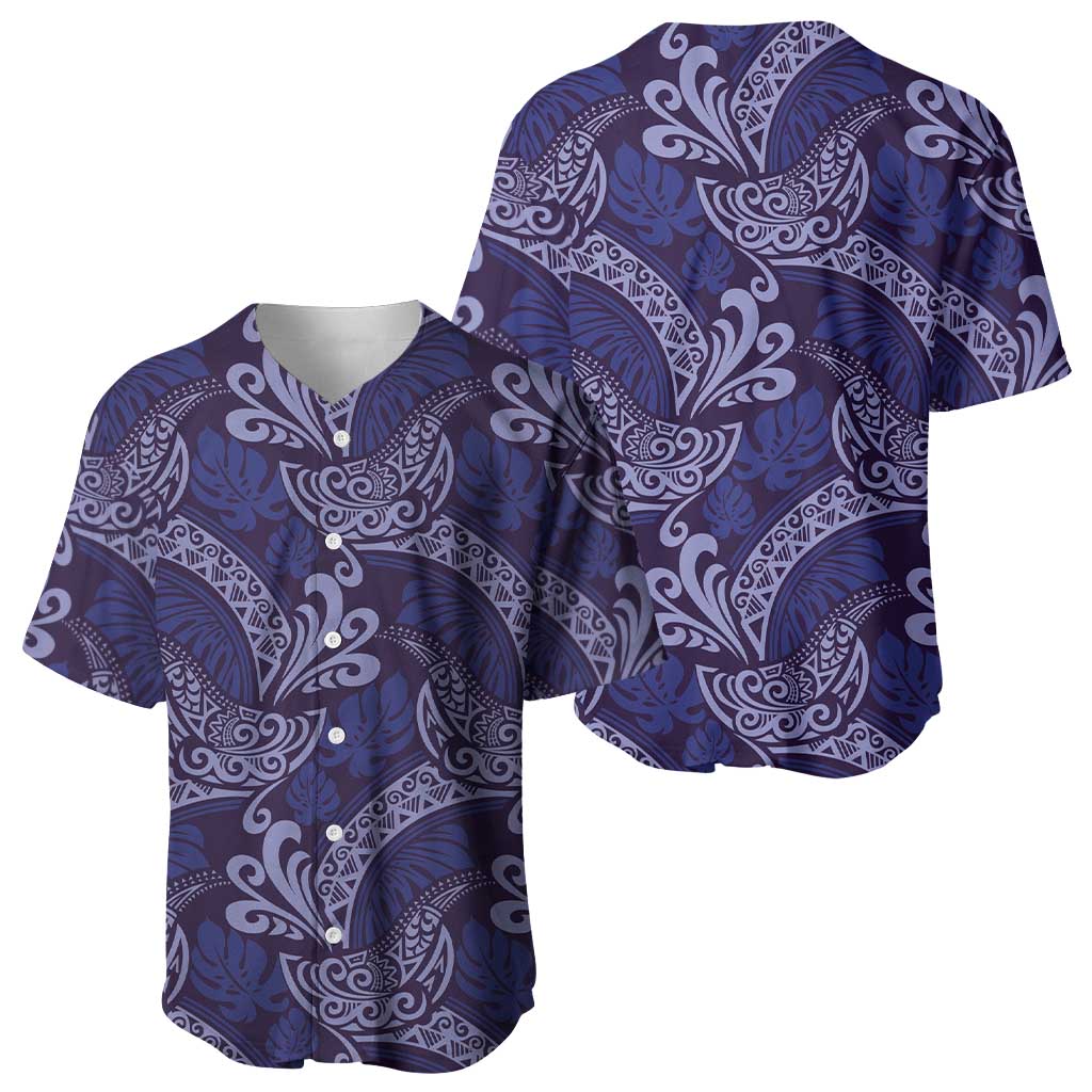 Deep Blue Monstera Baseball Jersey Polynesian Tribal Pattern LT01 - Polynesian Pride
