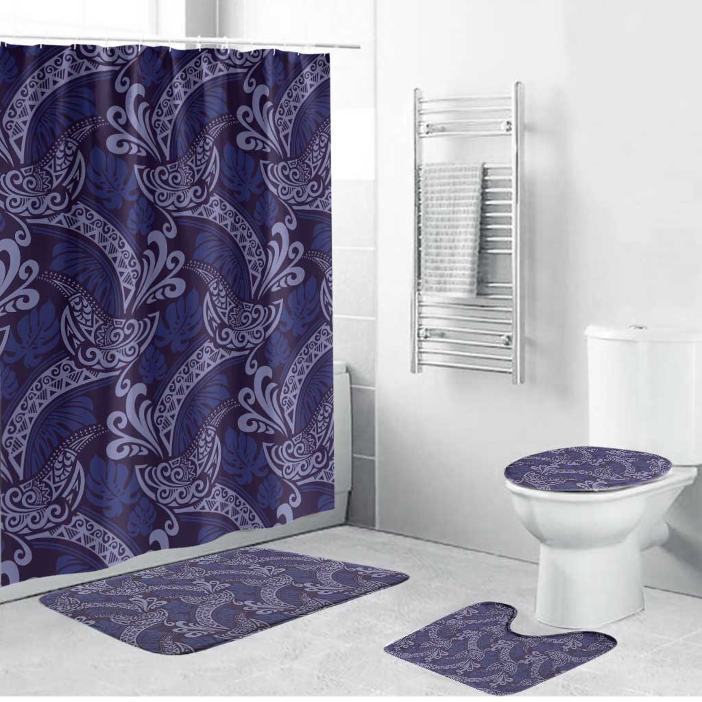 Deep Blue Monstera Bathroom Set Polynesian Tribal Pattern - Polynesian Pride