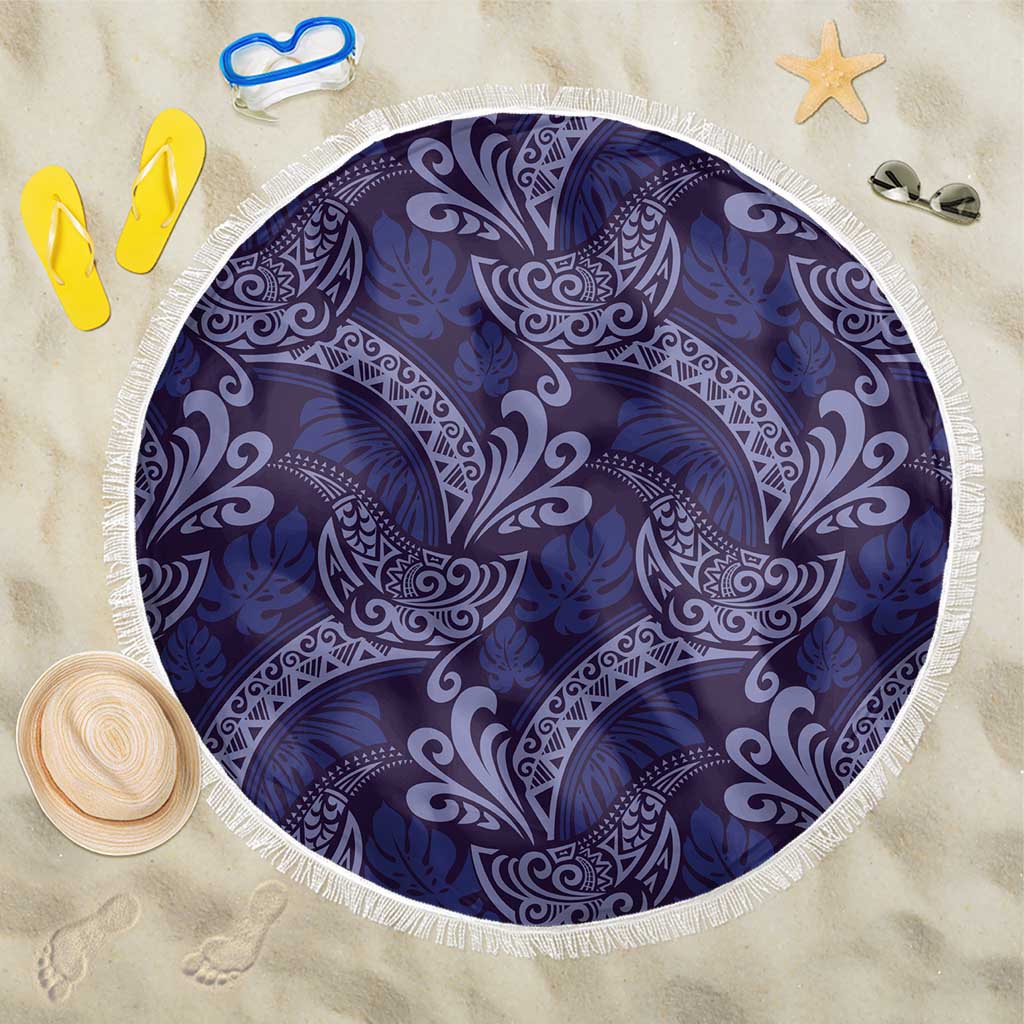 Deep Blue Monstera Beach Blanket Polynesian Tribal Pattern - Polynesian Pride