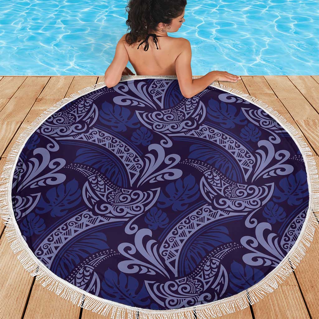 Deep Blue Monstera Beach Blanket Polynesian Tribal Pattern - Polynesian Pride