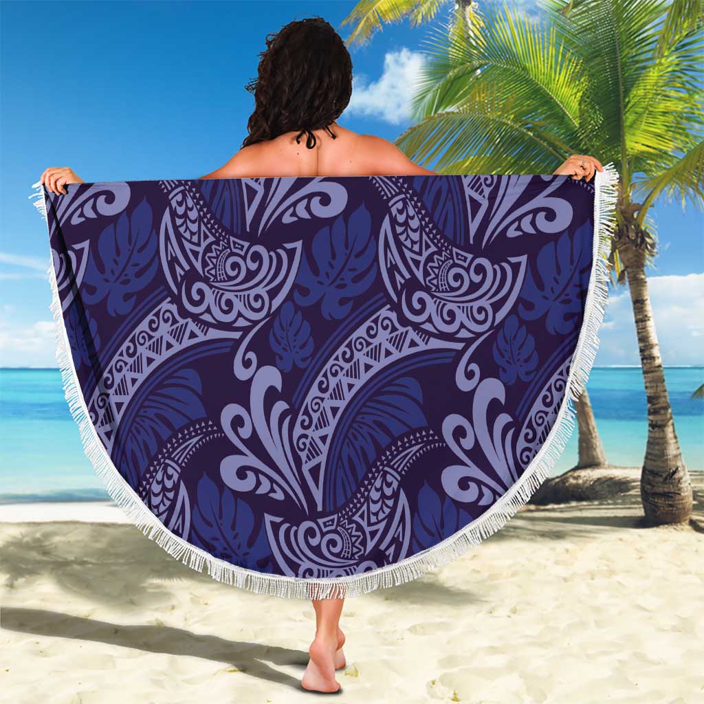 Deep Blue Monstera Beach Blanket Polynesian Tribal Pattern - Polynesian Pride