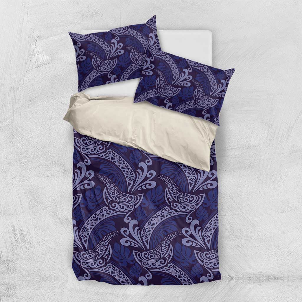 Deep Blue Monstera Bedding Set Polynesian Tribal Pattern - Polynesian Pride