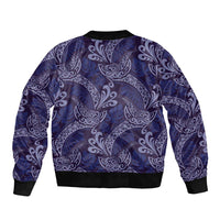 Deep Blue Monstera Bomber Jacket Polynesian Tribal Pattern - Polynesian Pride