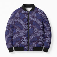 Deep Blue Monstera Bomber Puffer Jacket Polynesian Tribal Pattern LT01 Unisex Blue - Polynesian Pride