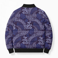 Deep Blue Monstera Bomber Puffer Jacket Polynesian Tribal Pattern LT01 - Polynesian Pride