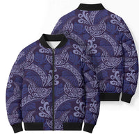 Deep Blue Monstera Bomber Puffer Jacket Polynesian Tribal Pattern LT01 - Polynesian Pride