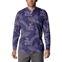 Deep Blue Monstera Button Sweatshirt Polynesian Tribal Pattern LT01 - Polynesian Pride