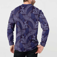 Deep Blue Monstera Button Sweatshirt Polynesian Tribal Pattern LT01 - Polynesian Pride