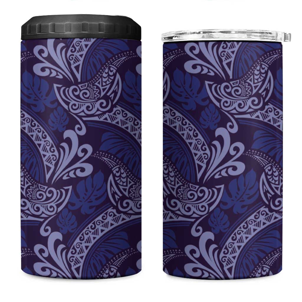 Deep Blue Monstera 4 in 1 Can Cooler Tumbler Polynesian Tribal Pattern LT01 One Size: 16 oz Blue - Polynesian Pride