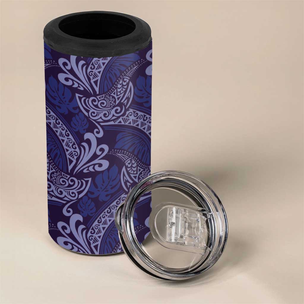 Deep Blue Monstera 4 in 1 Can Cooler Tumbler Polynesian Tribal Pattern LT01 - Polynesian Pride