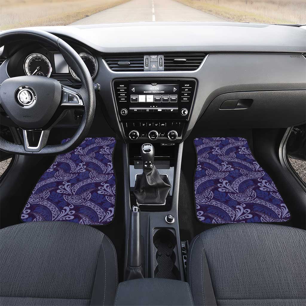 Deep Blue Monstera Car Mats Polynesian Tribal Pattern LT01 Set 2pcs - Front Blue - Polynesian Pride