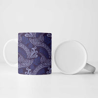 Deep Blue Monstera Ceramic Mug Polynesian Tribal Pattern - Polynesian Pride