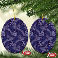 Deep Blue Monstera Ceramic Ornament Polynesian Tribal Pattern LT01 Oval Blue - Polynesian Pride