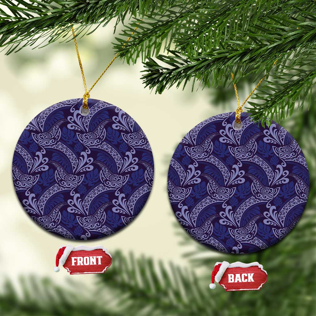 Deep Blue Monstera Ceramic Ornament Polynesian Tribal Pattern LT01 Circle Blue - Polynesian Pride