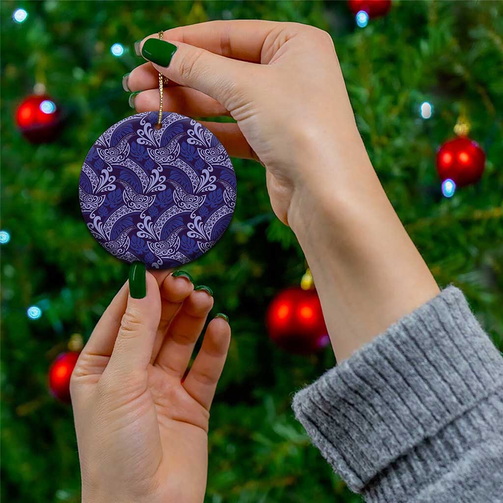 Deep Blue Monstera Ceramic Ornament Polynesian Tribal Pattern LT01 - Polynesian Pride