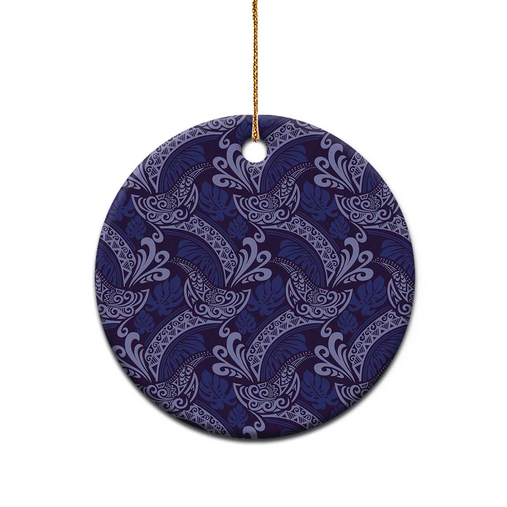 Deep Blue Monstera Ceramic Ornament Polynesian Tribal Pattern LT01 - Polynesian Pride