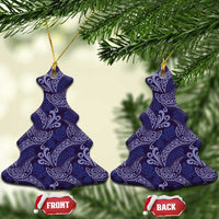 Deep Blue Monstera Ceramic Ornament Polynesian Tribal Pattern LT01 Christmas Tree Blue - Polynesian Pride