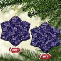 Deep Blue Monstera Ceramic Ornament Polynesian Tribal Pattern LT01 Snow Flake Blue - Polynesian Pride