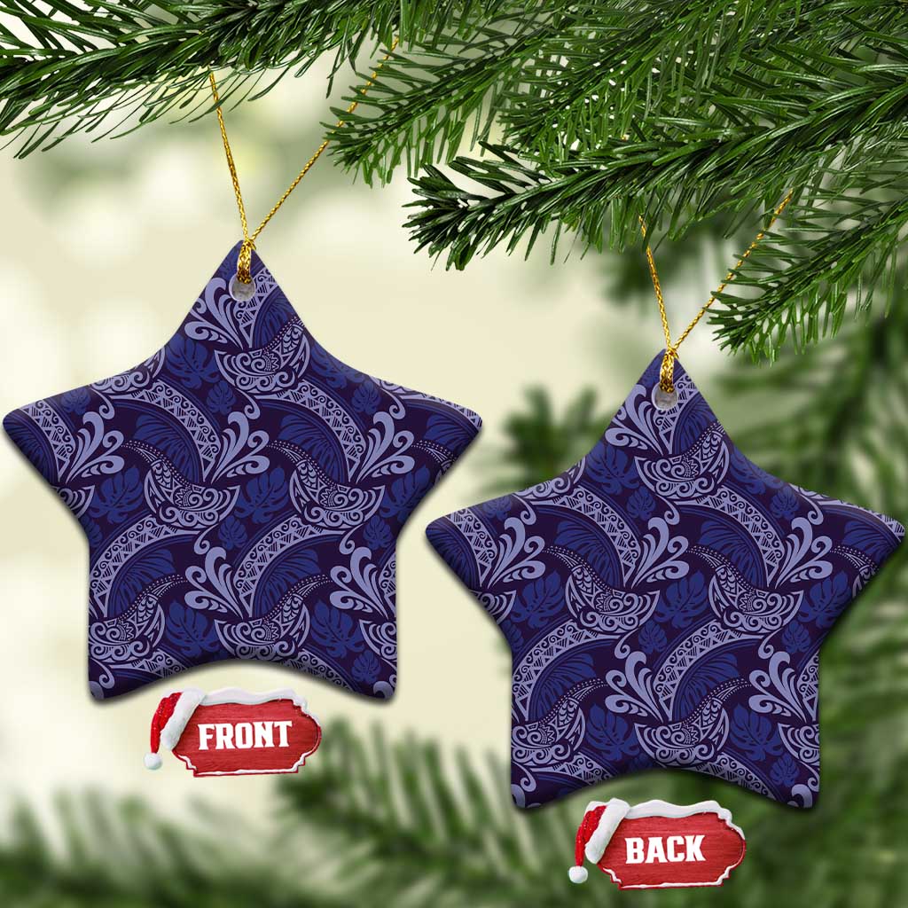 Deep Blue Monstera Ceramic Ornament Polynesian Tribal Pattern LT01 Star Blue - Polynesian Pride