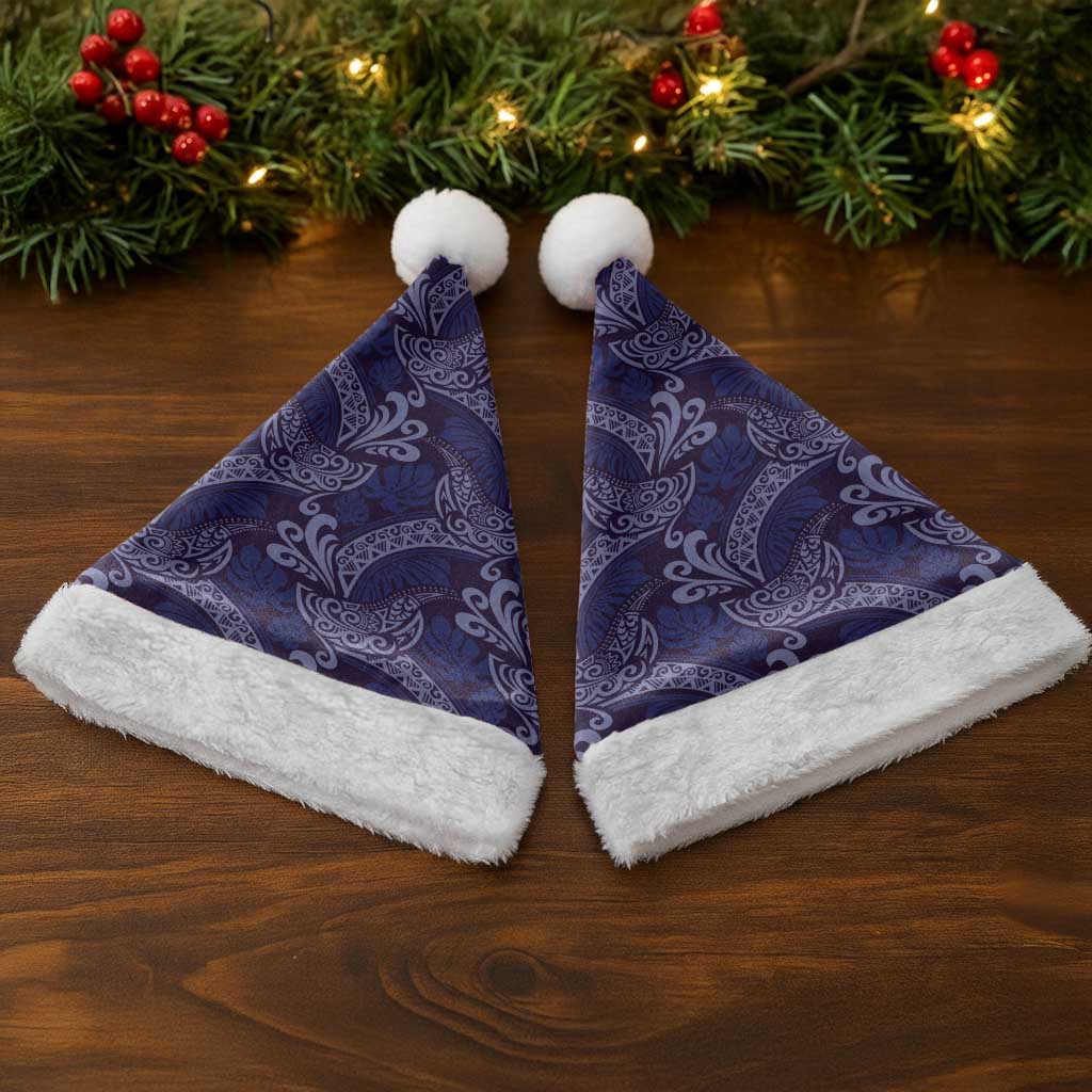 Deep Blue Monstera Christmas Santa Hat Polynesian Tribal Pattern LT01 - Polynesian Pride