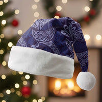 Deep Blue Monstera Christmas Santa Hat Polynesian Tribal Pattern LT01 Without Fur Blue - Polynesian Pride