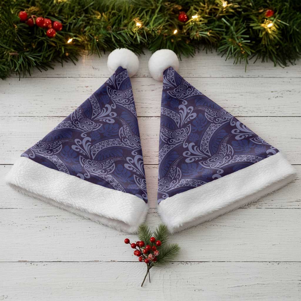 Deep Blue Monstera Christmas Santa Hat Polynesian Tribal Pattern LT01 - Polynesian Pride