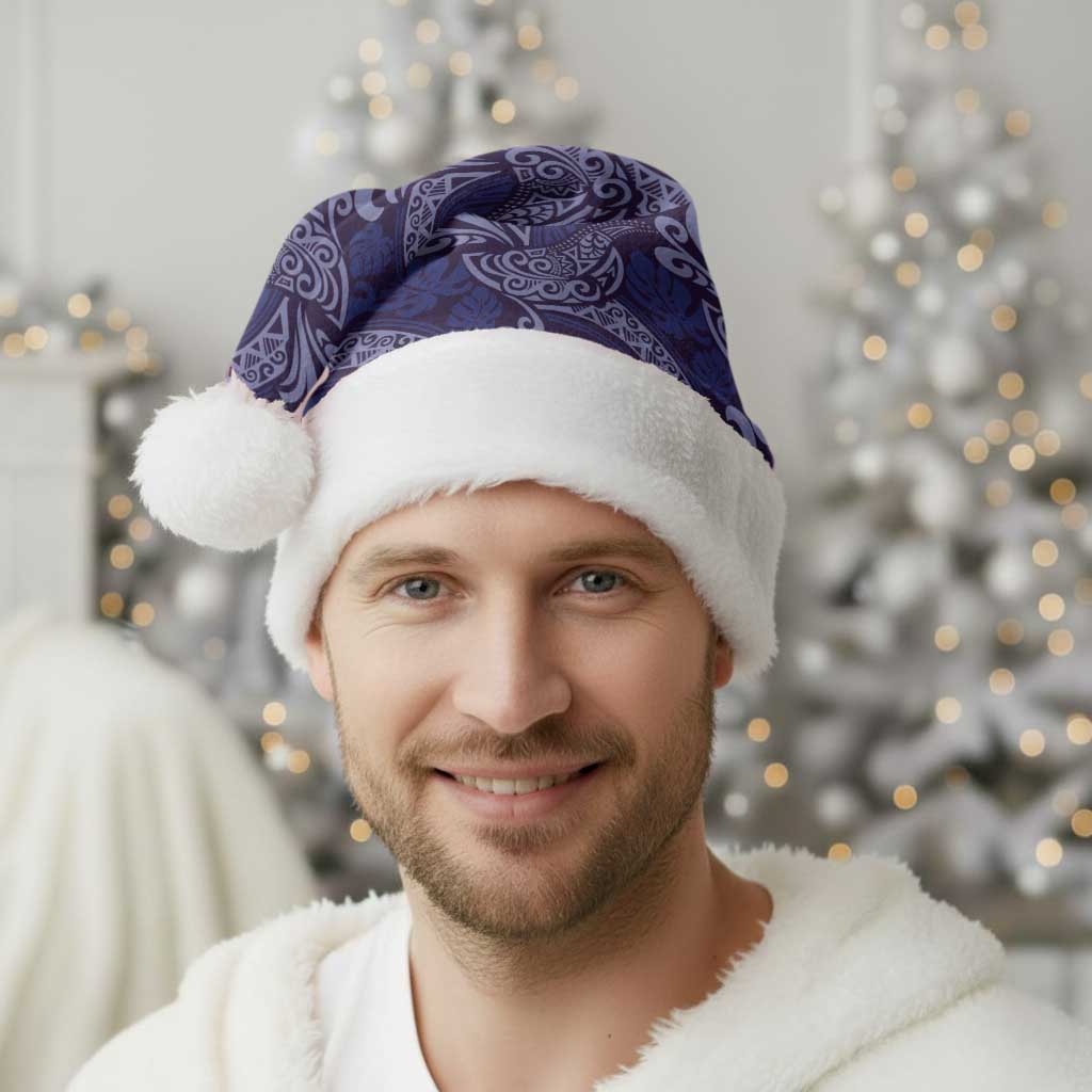 Deep Blue Monstera Christmas Santa Hat Polynesian Tribal Pattern LT01 - Polynesian Pride