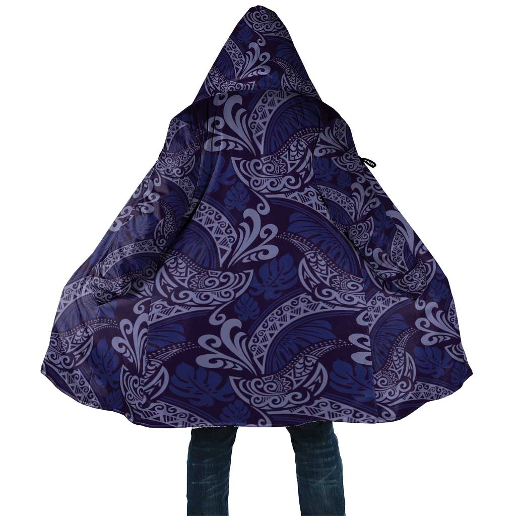 Deep Blue Monstera Cloak Polynesian Tribal Pattern LT01 Unisex Blue - Polynesian Pride