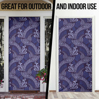 Deep Blue Monstera Door Cover Polynesian Tribal Pattern - Polynesian Pride