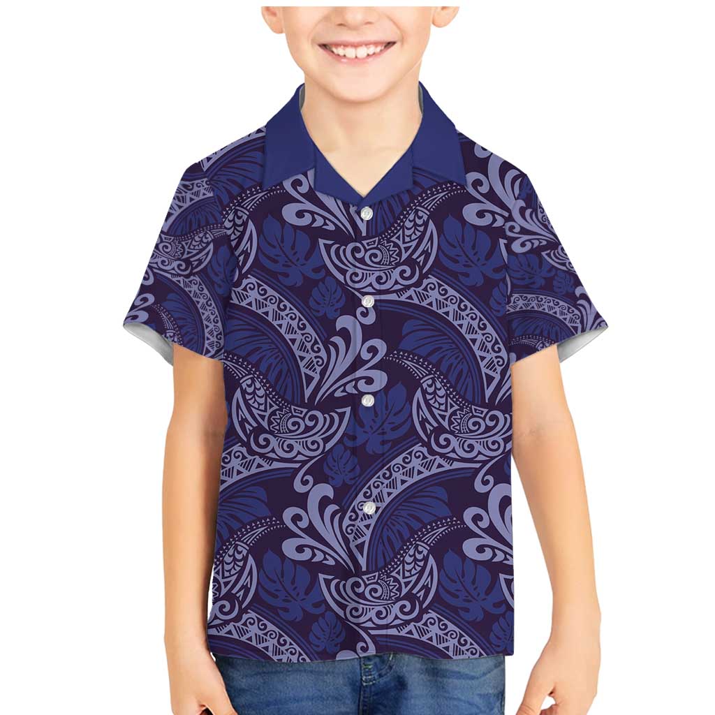 Deep Blue Monstera Family Matching Mermaid Dress and Hawaiian Shirt Polynesian Tribal Pattern - Polynesian Pride