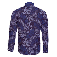Deep Blue Monstera Family Matching Off The Shoulder Long Sleeve Dress and Hawaiian Shirt Polynesian Tribal Pattern - Polynesian Pride