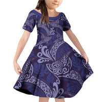 Deep Blue Monstera Family Matching Off Shoulder Short Dress and Hawaiian Shirt Polynesian Tribal Pattern - Polynesian Pride