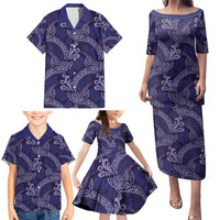 Deep Blue Monstera Family Matching Puletasi and Hawaiian Shirt Polynesian Tribal Pattern LT01 - Polynesian Pride