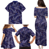 Deep Blue Monstera Family Matching Puletasi and Hawaiian Shirt Polynesian Tribal Pattern LT01 - Polynesian Pride