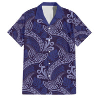 Deep Blue Monstera Family Matching Puletasi and Hawaiian Shirt Polynesian Tribal Pattern LT01 Dad's Shirt - Short Sleeve Blue - Polynesian Pride