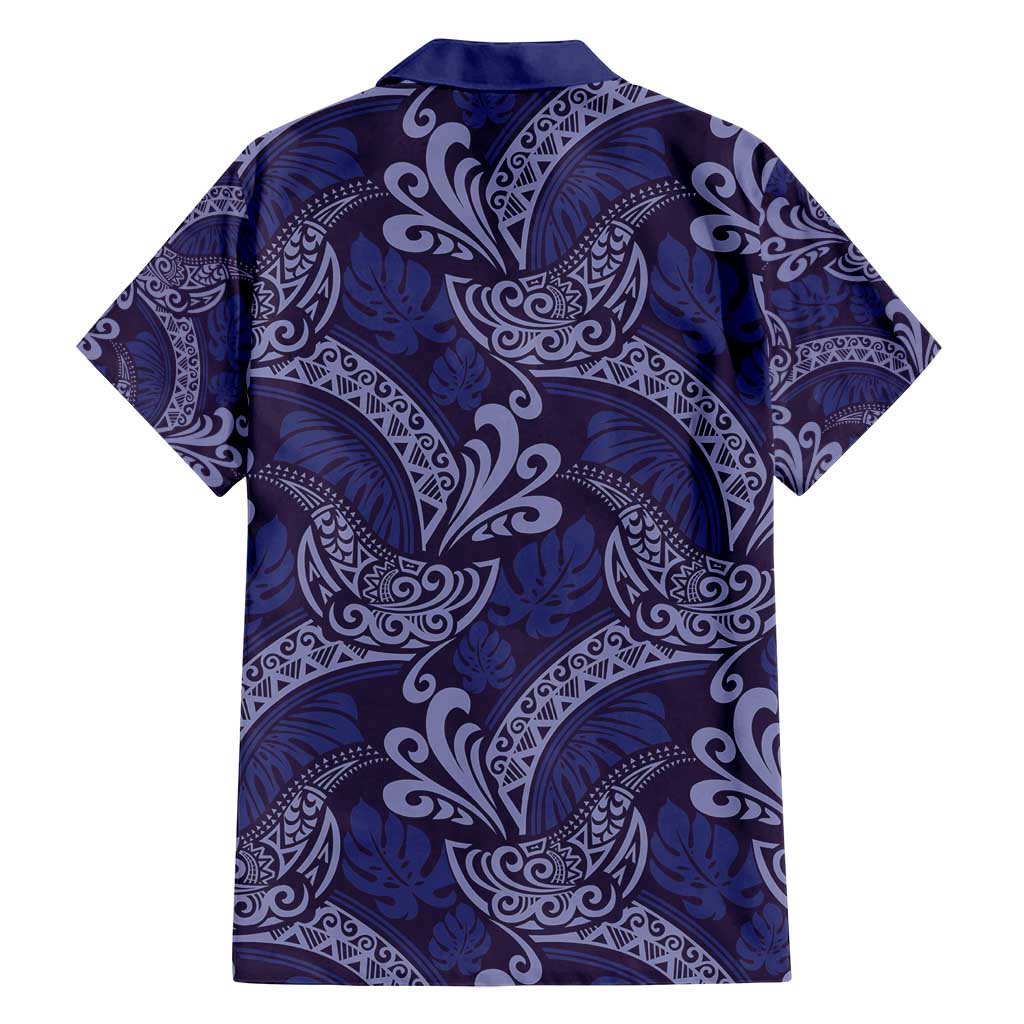 Deep Blue Monstera Family Matching Puletasi and Hawaiian Shirt Polynesian Tribal Pattern LT01 - Polynesian Pride