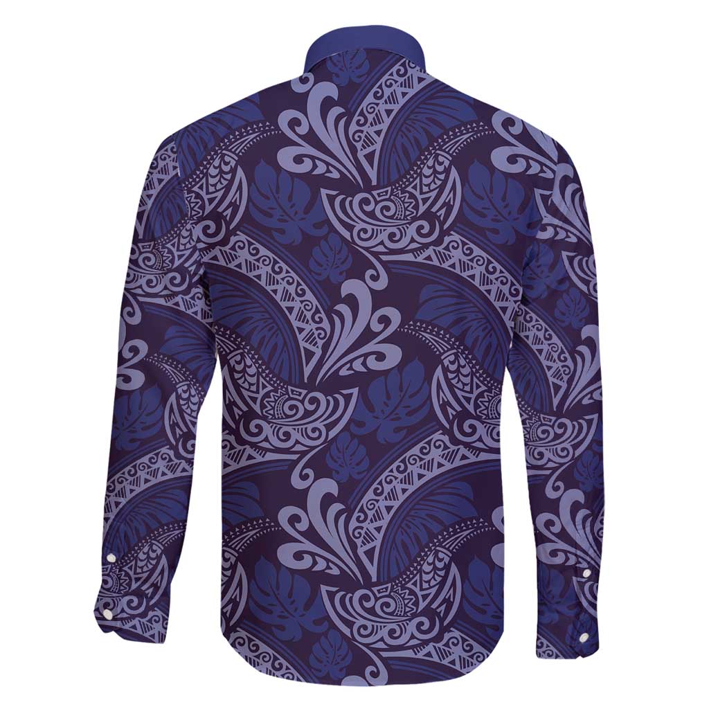 Deep Blue Monstera Family Matching Puletasi and Hawaiian Shirt Polynesian Tribal Pattern LT01 - Polynesian Pride