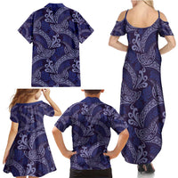 Deep Blue Monstera Family Matching Summer Maxi Dress and Hawaiian Shirt Polynesian Tribal Pattern - Polynesian Pride