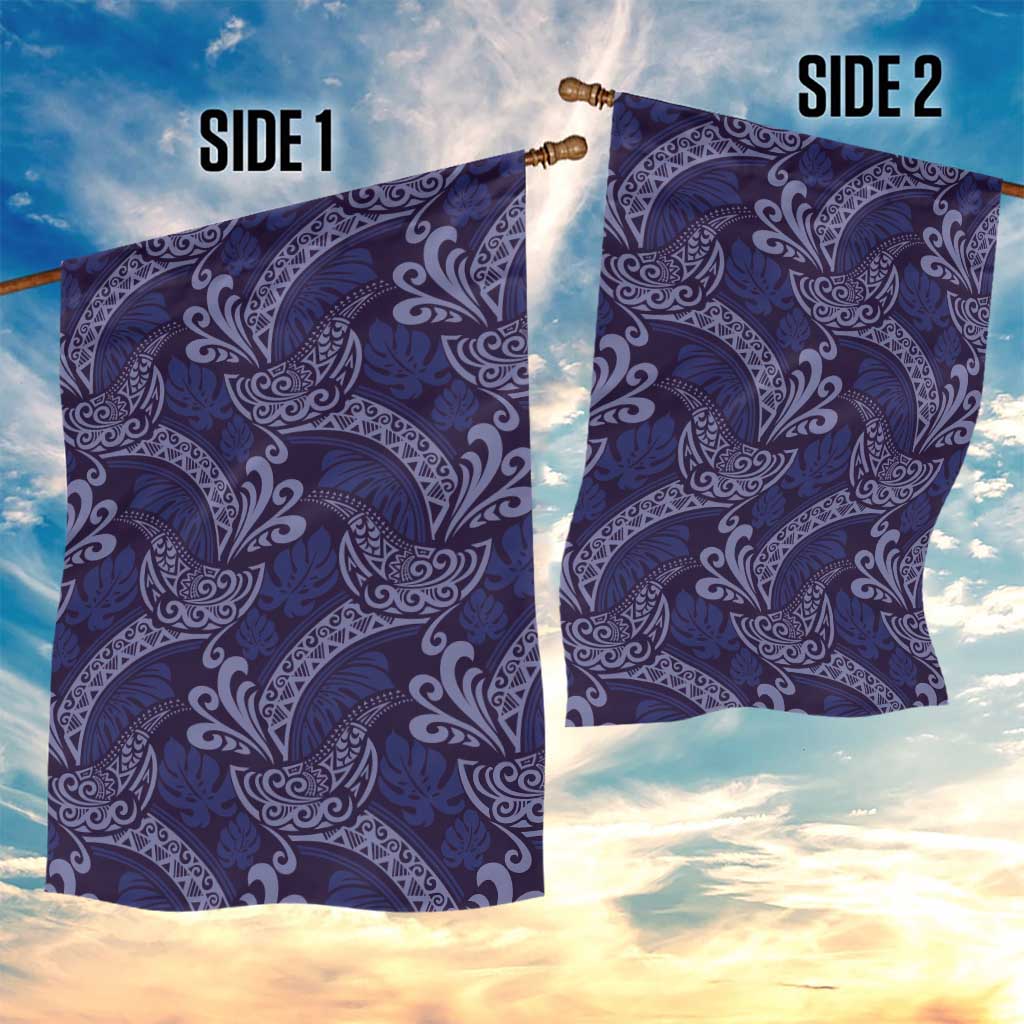 Deep Blue Monstera Garden Flag Polynesian Tribal Pattern - Polynesian Pride
