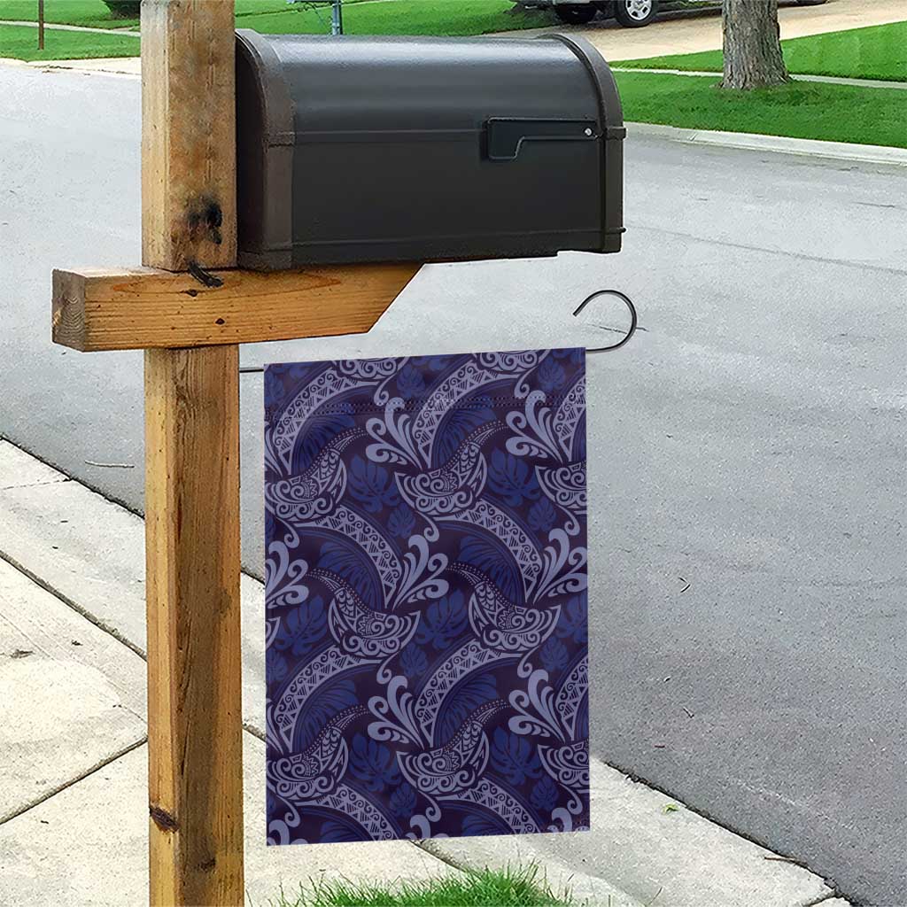 Deep Blue Monstera Garden Flag Polynesian Tribal Pattern - Polynesian Pride