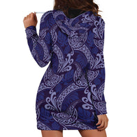 Deep Blue Monstera Hoodie Dress Polynesian Tribal Pattern LT01 - Polynesian Pride