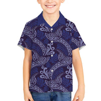Deep Blue Monstera Kid Hawaiian Shirt Polynesian Tribal Pattern LT01 Kid Blue - Polynesian Pride