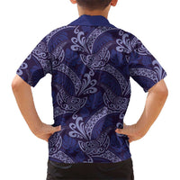 Deep Blue Monstera Kid Hawaiian Shirt Polynesian Tribal Pattern LT01 - Polynesian Pride
