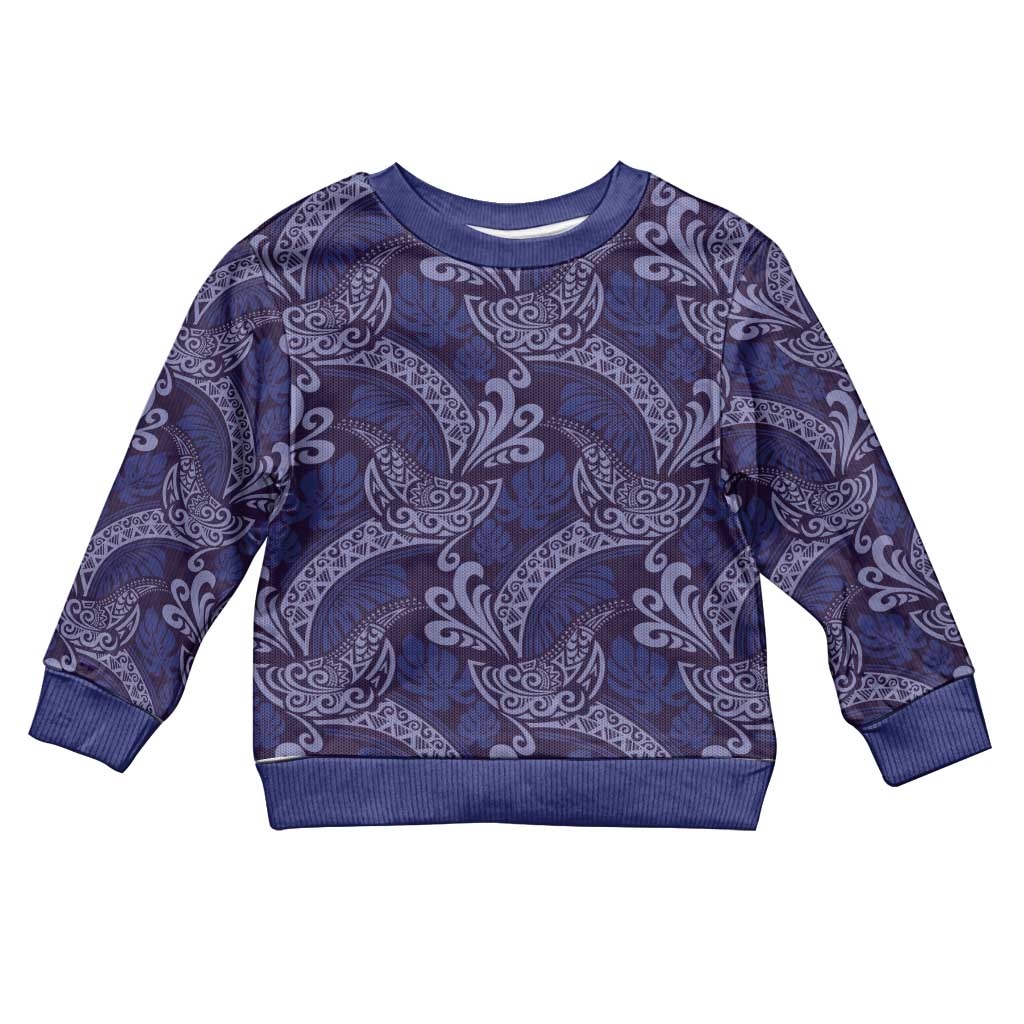 Deep Blue Monstera Kid Ugly Christmas Sweater Polynesian Tribal Pattern LT01 Kid Blue - Polynesian Pride