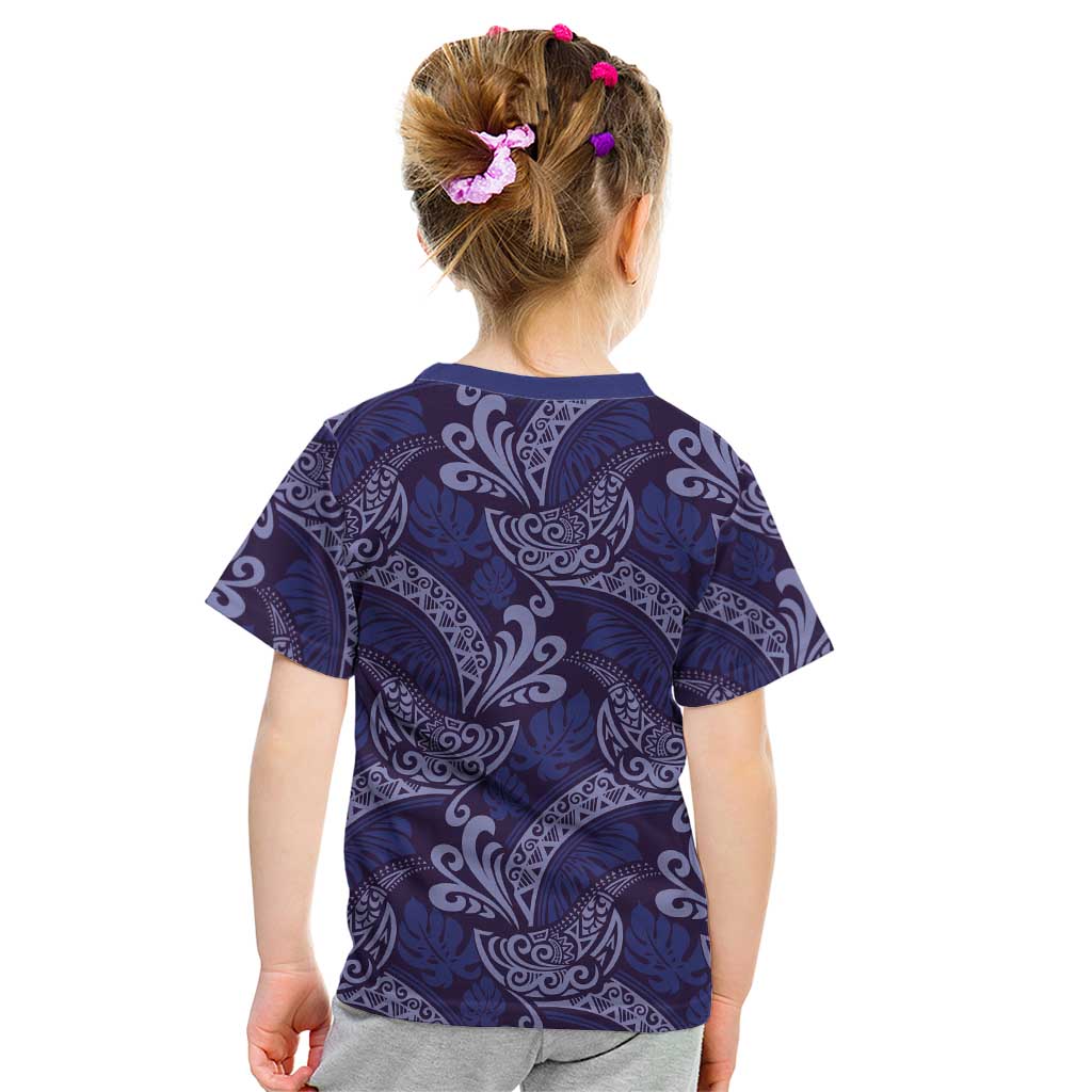 Deep Blue Monstera Kid T Shirt Polynesian Tribal Pattern LT01 - Polynesian Pride